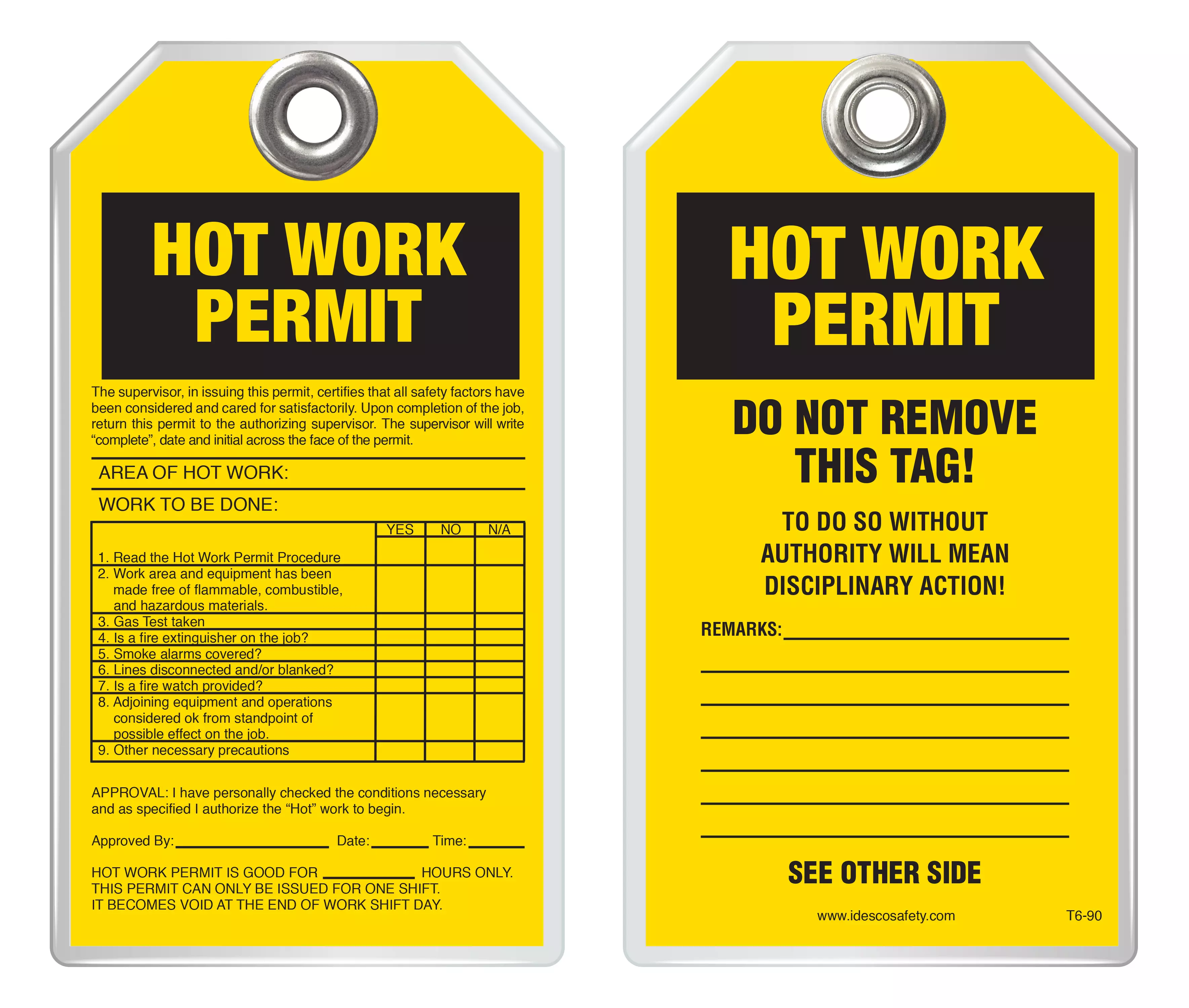Inspection Safety Tag - Hot Work Permit