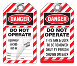 Danger Self-Laminating Peel and Stick Tag, Do Not Operate, Equipment Locked Out   