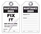 Maintenance Order, Fix It Self-Laminating Peel and Stick Safety Tag