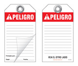 Peligro Self-Laminating Peel and Stick Safety Tag (Spanish, Ansi) 