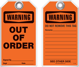 Maintenance Safety Tag - Warning, Out Of Order
