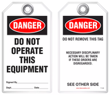 Lockout Safety Tag - Danger, Do Not Operate This Equipment (Disciplinary Action)
