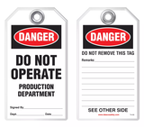 Lockout Safety Tag - Danger, Do Operate, Production Department