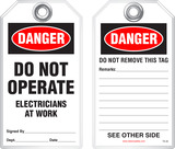 Lockout Safety Tag - Danger, Do Not Operate, Electricians At Work