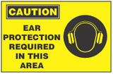 Caution Sign, Ear Protection Requried In This Area (With Symbol, Yellow Background) 