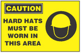 Caution Sign, Hard Hats Must Be Worn In This Area (With Symbol, Yellow Background) 