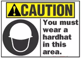 Caution Sign, You Must Wear A Hardhat In This Area (With Symbol) 