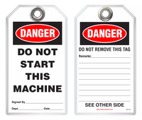 Safety Tag - Danger, Do Not Start This Machine