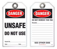 Safety Tag - Danger, Unsafe, Do Not Use