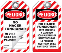 Peligro Bilingual Self-Laminating Peel and Stick Tag, No Hacer Funcionar   (Spanish) 