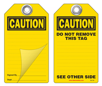 Caution Self-Laminating Peel and Stick Safety Tag  