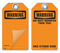 Warning Self-Laminating Peel and Stick Safety Tag  