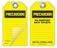 Precaucion Self-Laminating Peel and Stick Safety Tag (Spanish)  