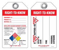 Right-To-Know (Spill, Leak, Fire, Personal Exposure) Self-Laminating Peel and Stick Safety Tag 