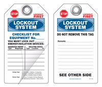 Lockout System, Checklist For Equipment Self-Laminating Peel and Stick Safety Tag 