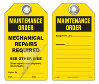 Maintenance Order, Mechanical Repairs Required Self-Laminating Peel and Stick Safety Tag