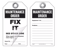 Maintenance Order, Fix It Self-Laminating Peel and Stick Safety Tag