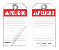 Peligro Self-Laminating Peel and Stick Safety Tag (Spanish, Ansi) 