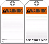 Warning Self-Laminating Peel and Stick Safety Tag (Ansi)