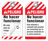 Peligro Bilingual Self-Laminating Peel and Stick Tag, No Hacer Funcionar   (Spanish) 