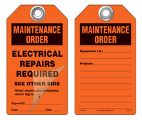 Maintenance Order, Electrical Repairs Required Self-Laminating Peel and Stick Safety Tag