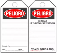 Paper Safety Tag - Peligro (Spanish) 
