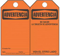 Advertencia (Spanish) Bilingual Paper Safety Tag 