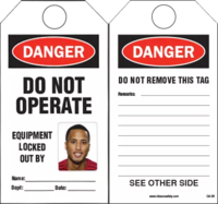 DIY Photo ID Safety Tags, DO NOT OPERATE, EQUIPMENT LOCKED OUT BY  (20 Safety Tags per package)