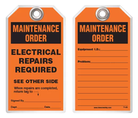 Maintenance Safety Tag – Electrical Repairs Required