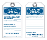 Lockout Safety Tag - Lockout Tagout System, Energy Isolation Device No.