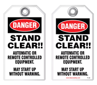 Safety Tag - Danger, Stand Clear!!, Automatic Or Remote Controlled Equipment