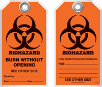 Safety Tag - Biohazard, Burn Without Opening