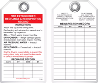 Fire Prevention Safety Tag - Fire Extinguisher Recharge And Reinspection Record (Driver)