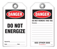 Safety Tag - Danger, Do Not Energize