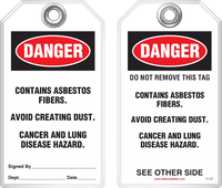 Safety Tag - Danger, Contains Asbestos Fibers, Avoid Creating Dust