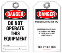 Lockout Safety Tag - Danger, Do Not Operate This Equipment (Disciplinary Action)