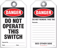 Lockout Safety Tag - Danger, Do Not Operate This Switch