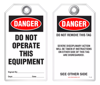 Lockout Safety Tag - Danger, Do Not Operate This Equipment