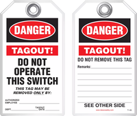 Lockout Safety Tag - Danger, Tagout! Do Not Operate This Switch