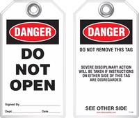 Safety Tag - Danger, Do Not Open