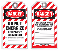 Lockout Safety Tag - Danger, Do Not Energize, Equipment Locked Out