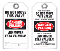 Bilingual Safety Tag - Danger, Peligro, Do Not Move This Valve, No Mover Esta Valvula (English/Spanish)