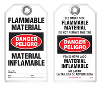 Bilingual Safety Tag - Danger, Peligro, Flammable Material, Material Inflamable (English/Spanish)
