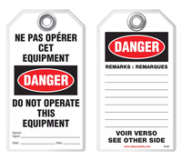 Bilingual Safety Tag - Danger, Ne Pas Operer Cet Equipement, Do Not Operate This Equipment (English/French)