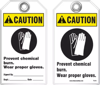 Warning Tag - Caution, Prevent Chemical Burn, Wear Proper Gloves (Ansi)