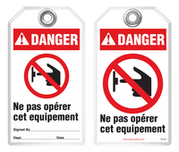 Bilingual Safety Tag - Danger, Ne Pas Operer Cet Equipement  (Ansi - French)