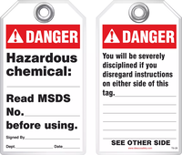 Safety Tag - Danger, Hazardous Chemical (Ansi - Disciplinary)