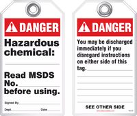 Safety Tag - Danger, Hazardous Chemical (Ansi - Dismissal)