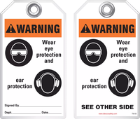 Warning Tag - Warning, Wear Eye Protection And Ear Protection (Ansi)