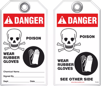 Warning Tag - Danger, Poison, Wear Rubber Gloves (Ansi)